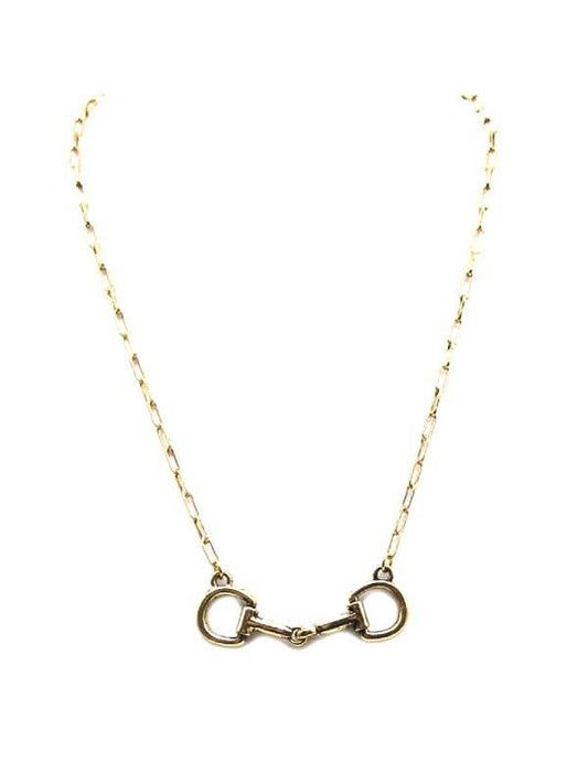Western Horse Snaffle Bit Pendant Necklace Gold