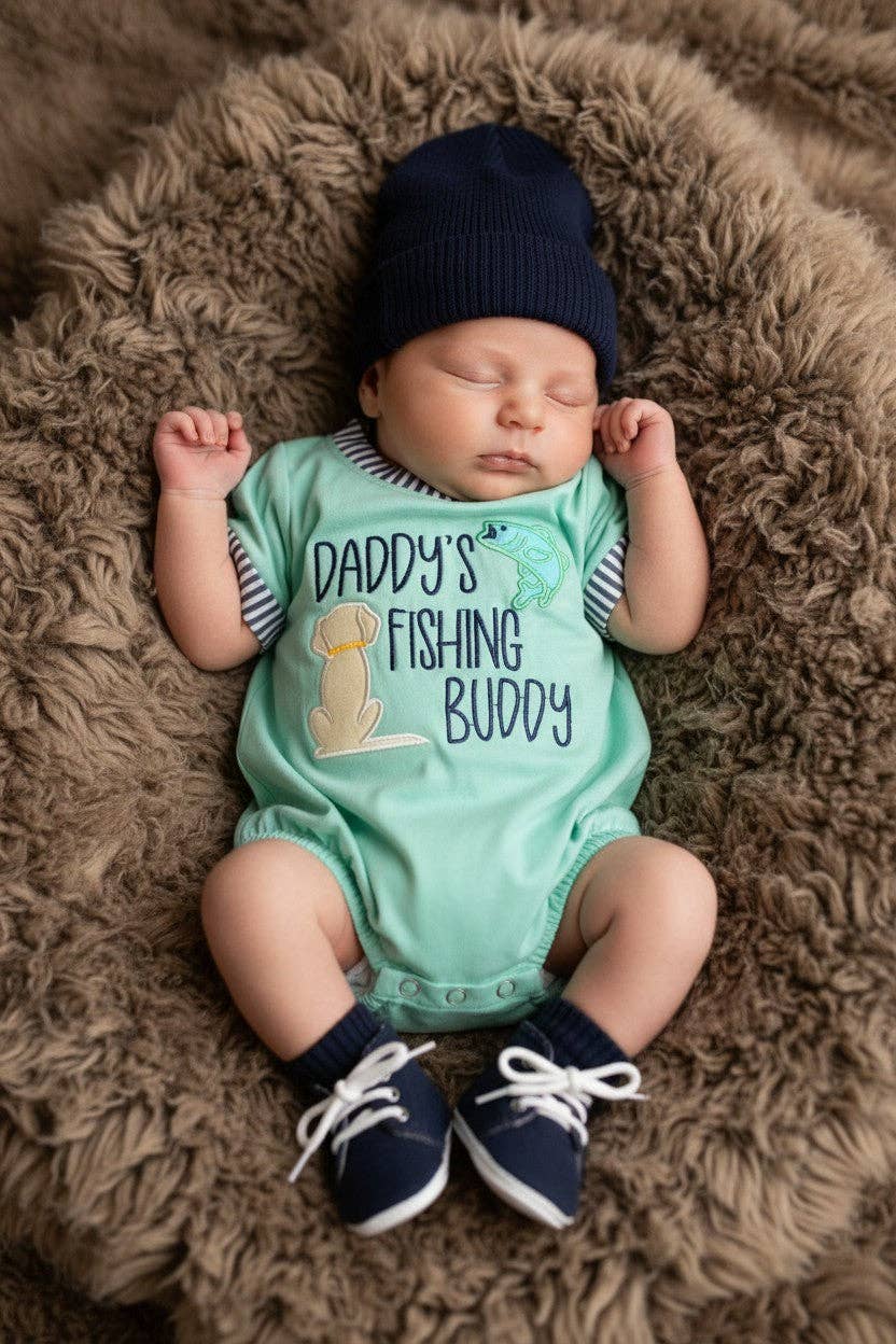 Mint "Daddy's Fishing Buddy baby bodysuit.