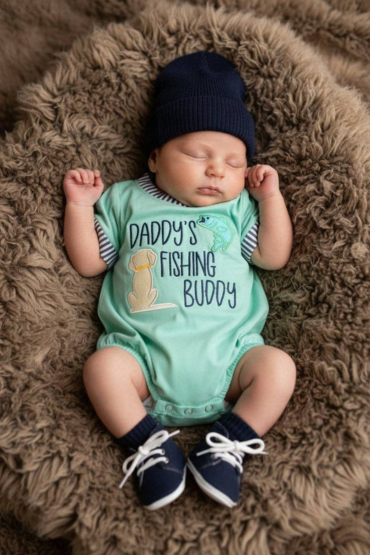 Mint "Daddy's Fishing Buddy baby bodysuit.