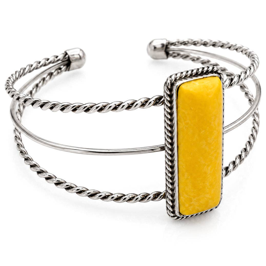 Rectangle Square Yellow Stone Western Cuff Bracelet