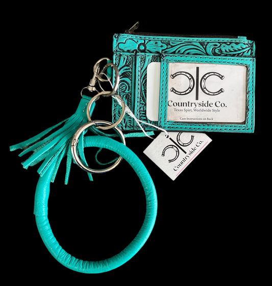 Turquoise Tooled Leather Keychain Wallet