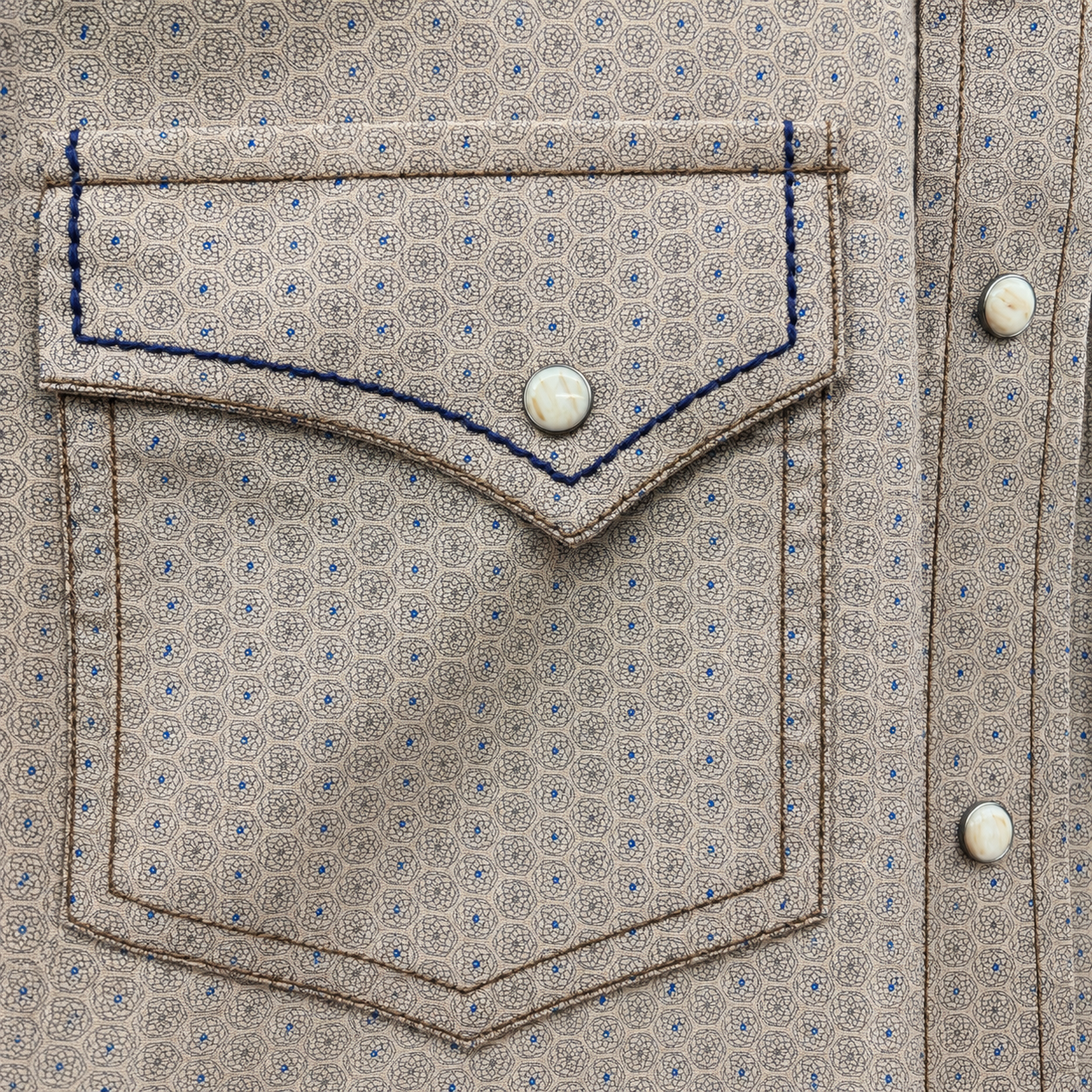 Men's Beige Geo Print Short Sleeve Cowboy Western Snap Shirt