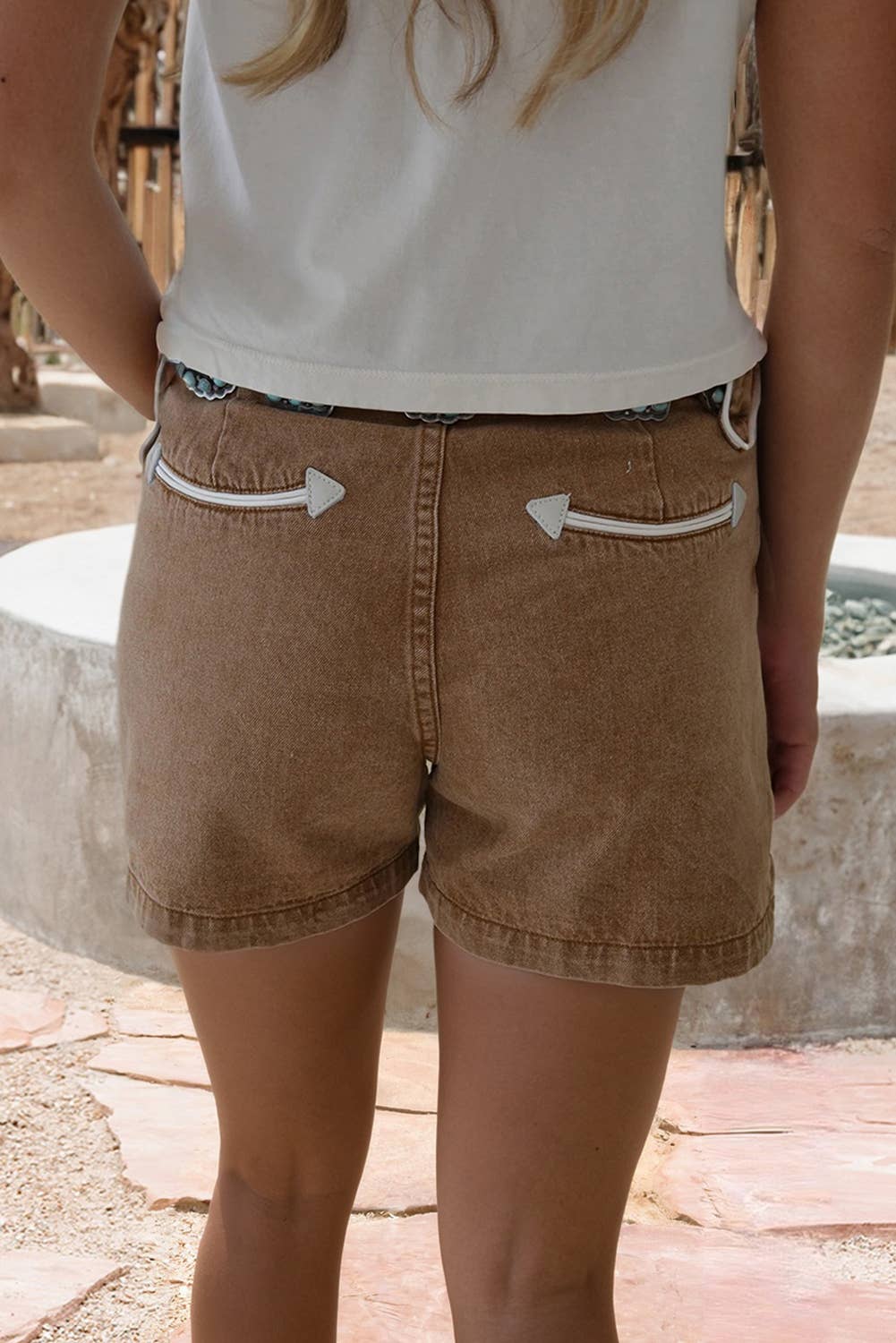 66 Western Contrast Arrow Detail Western Denim Shorts