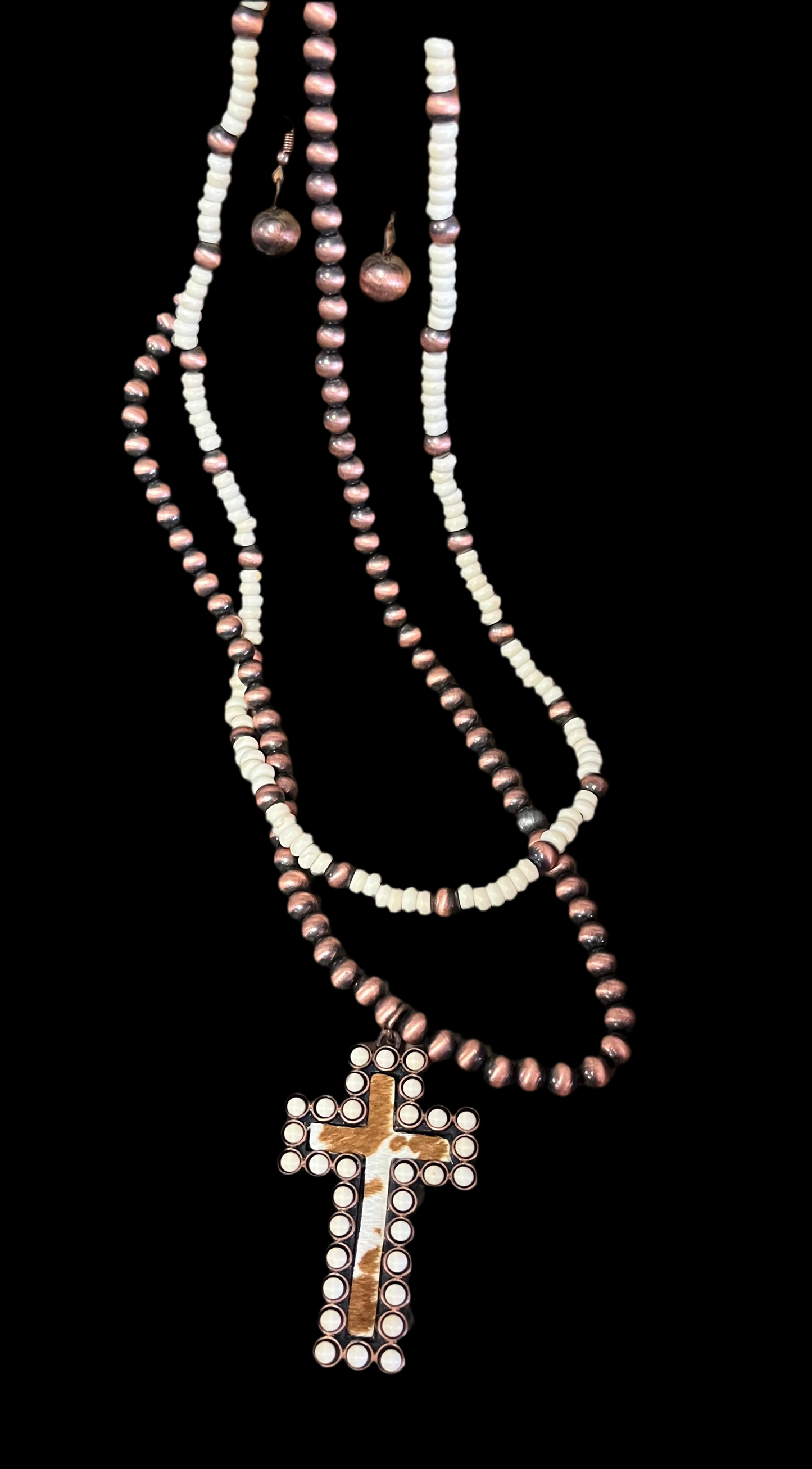 Animal Print Cross Necklace and Earring Set