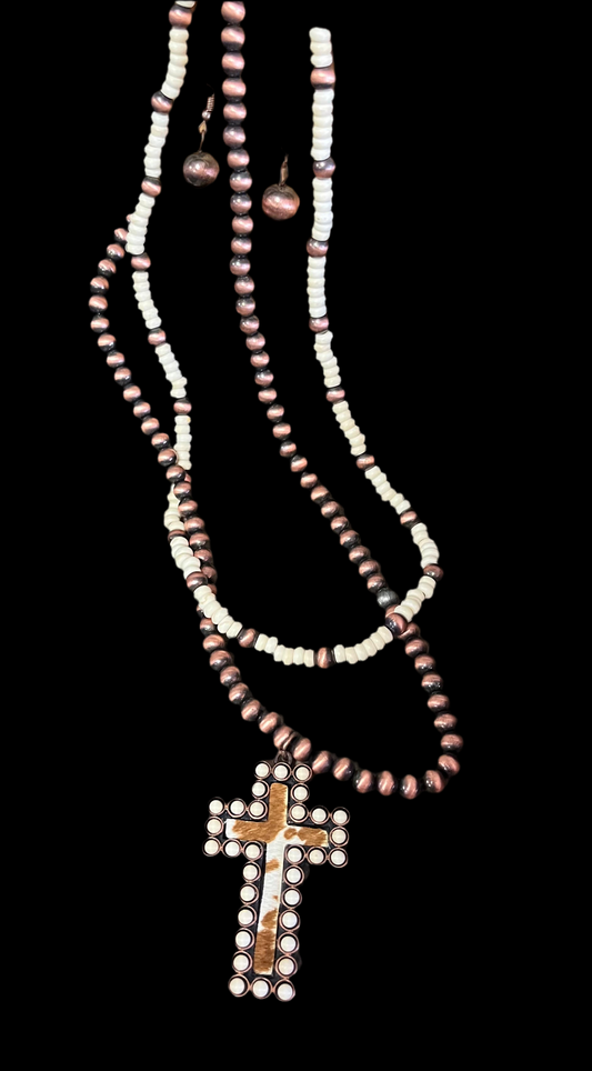 Animal Print Cross Necklace and Earring Set