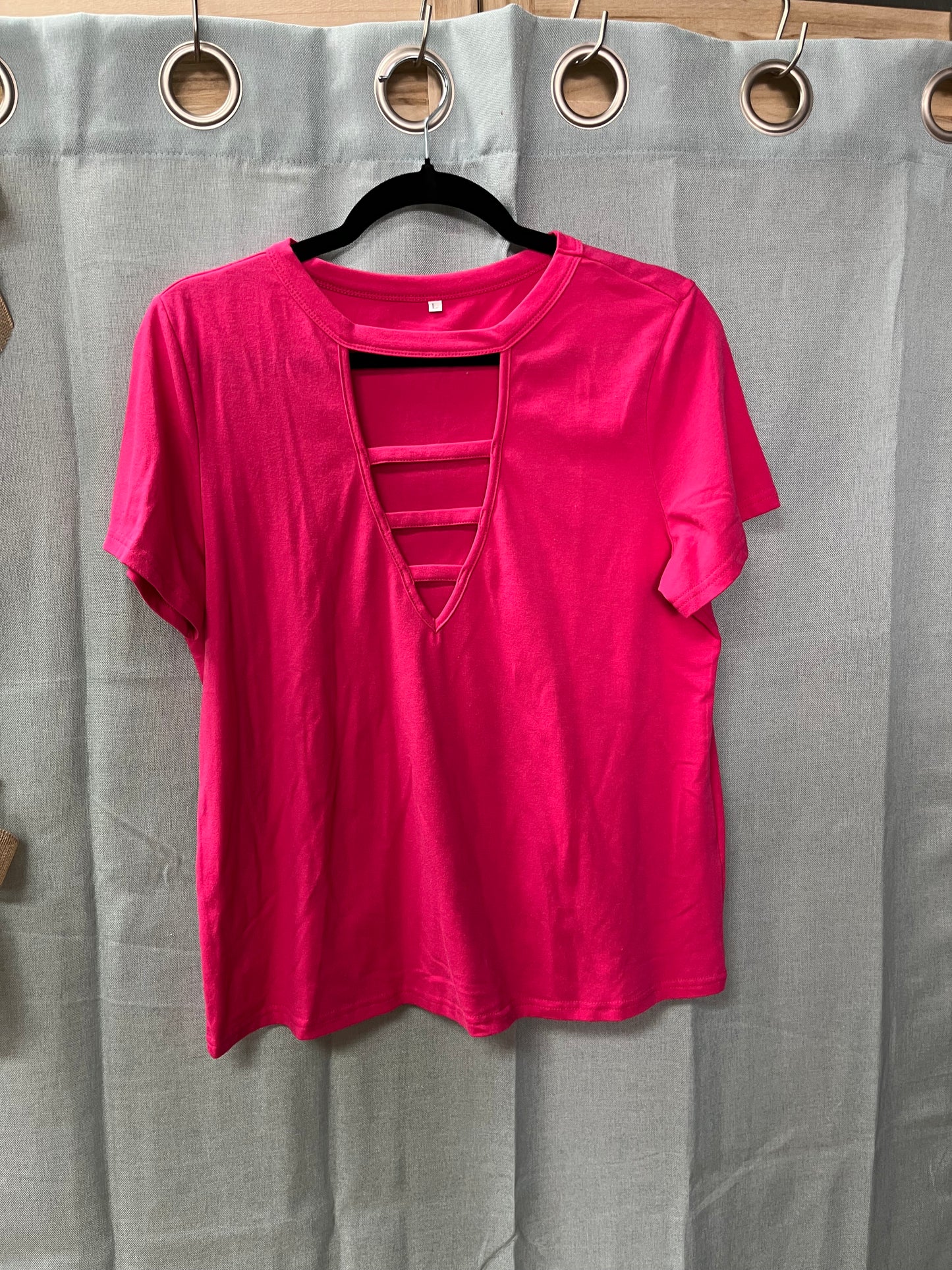 Hot Pink Deep V Tee-Size L