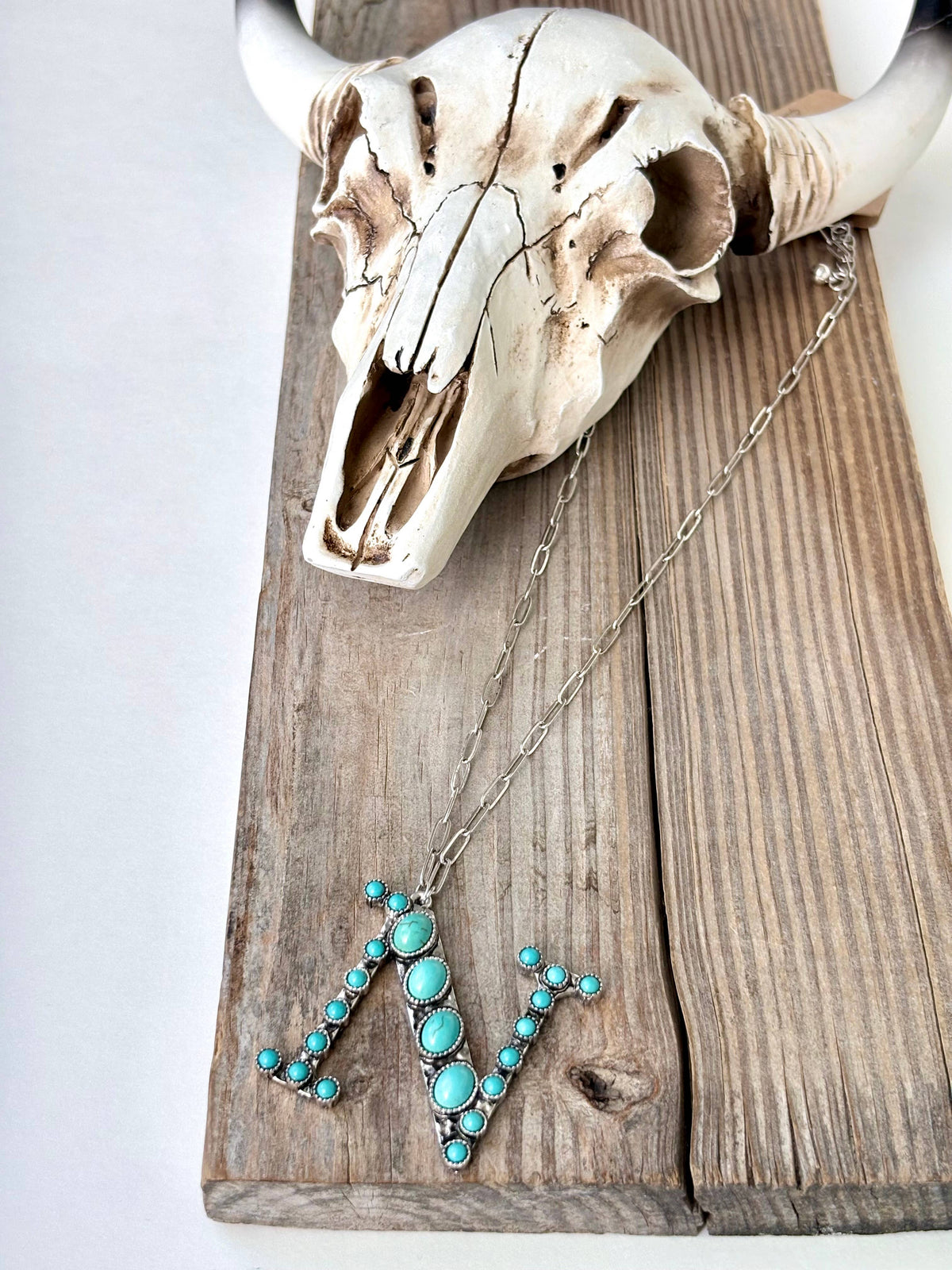 Western Style Turquoise Stone Initial Necklace