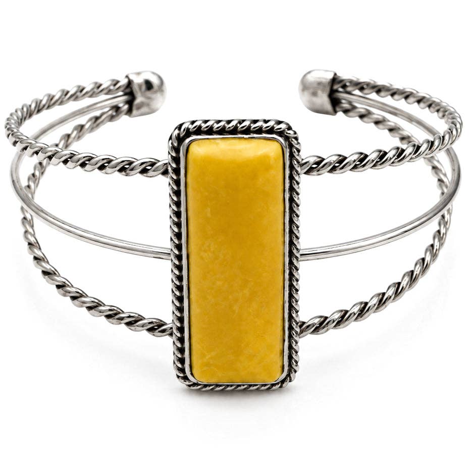 Rectangle Square Yellow Stone Western Cuff Bracelet
