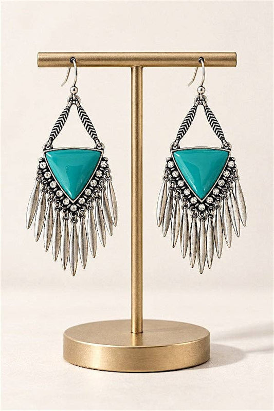 TRIANGULAR TQ GEM FRINGE DANGLE EARRING