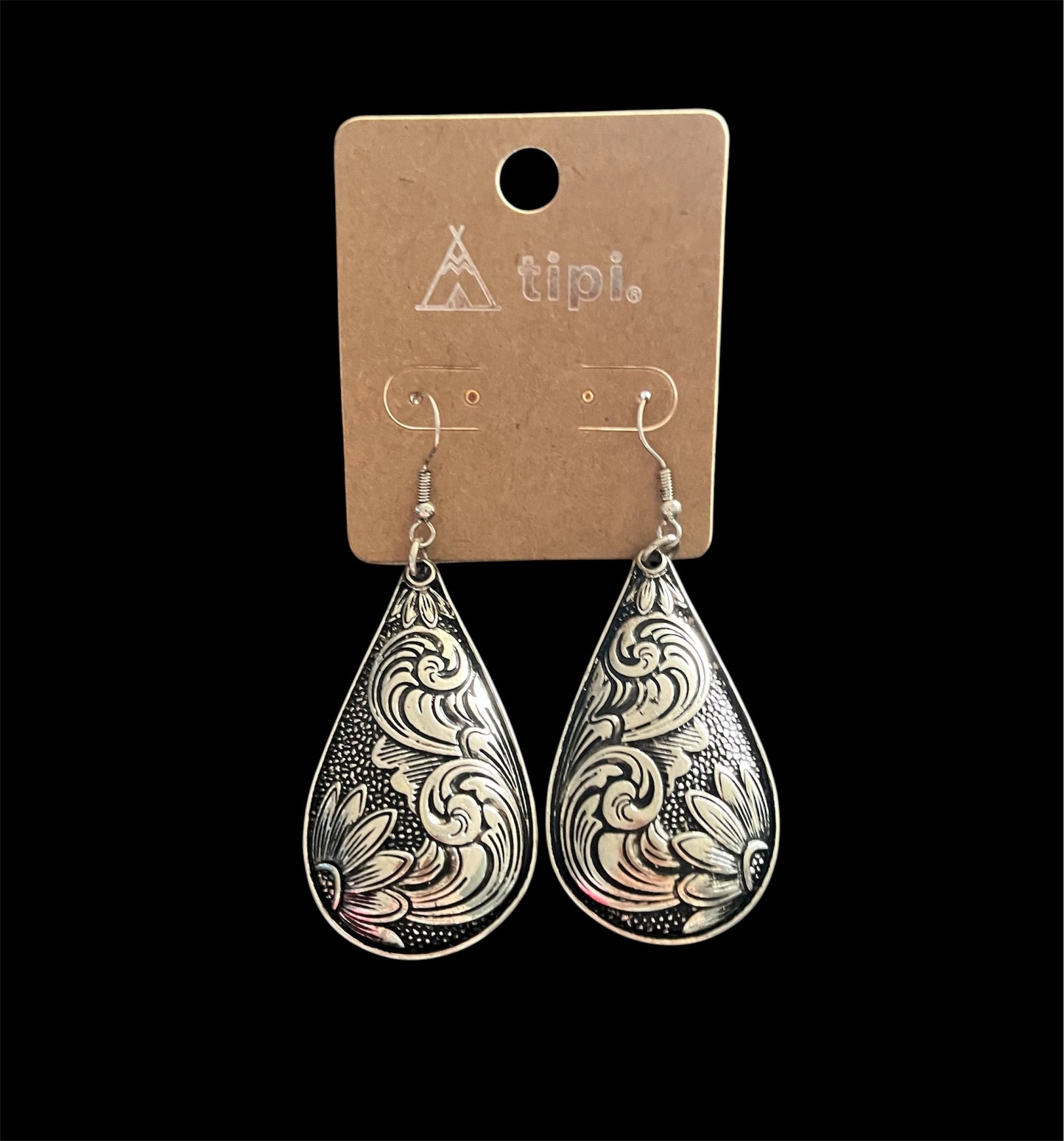 Western Teardrop Etched Earrings