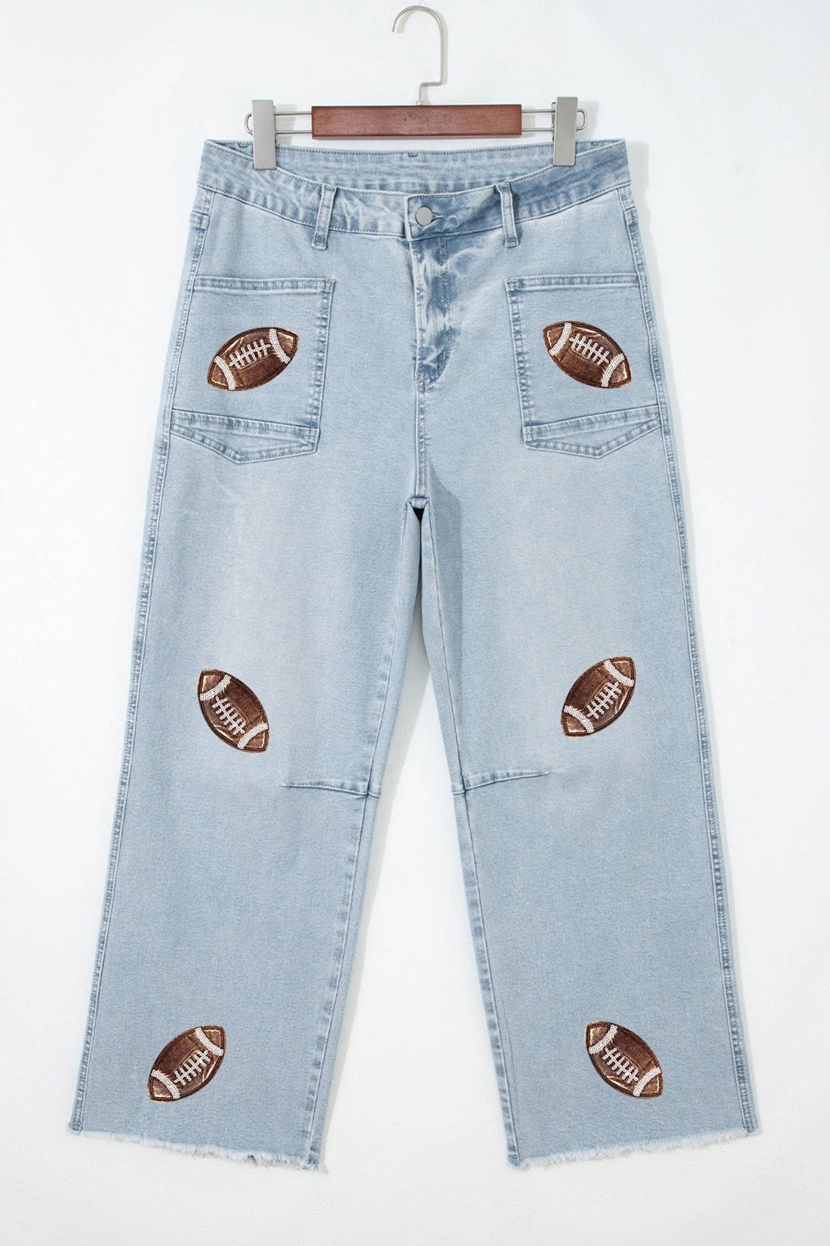 Sequin Game Day Patched Rugby Pattern Jeans (4-16)