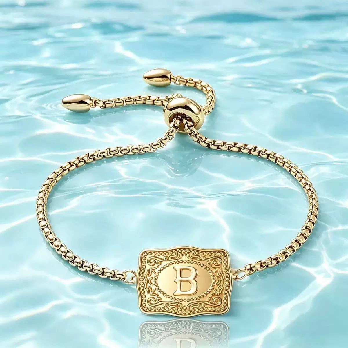 Western Initial Letter Shield Bracelet in Solid Copper