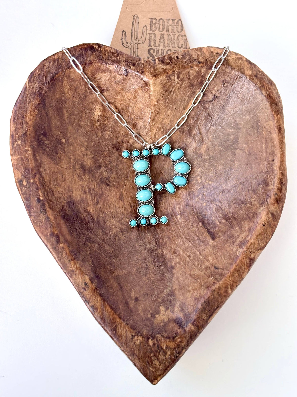 Western Style Turquoise Stone Initial Necklace