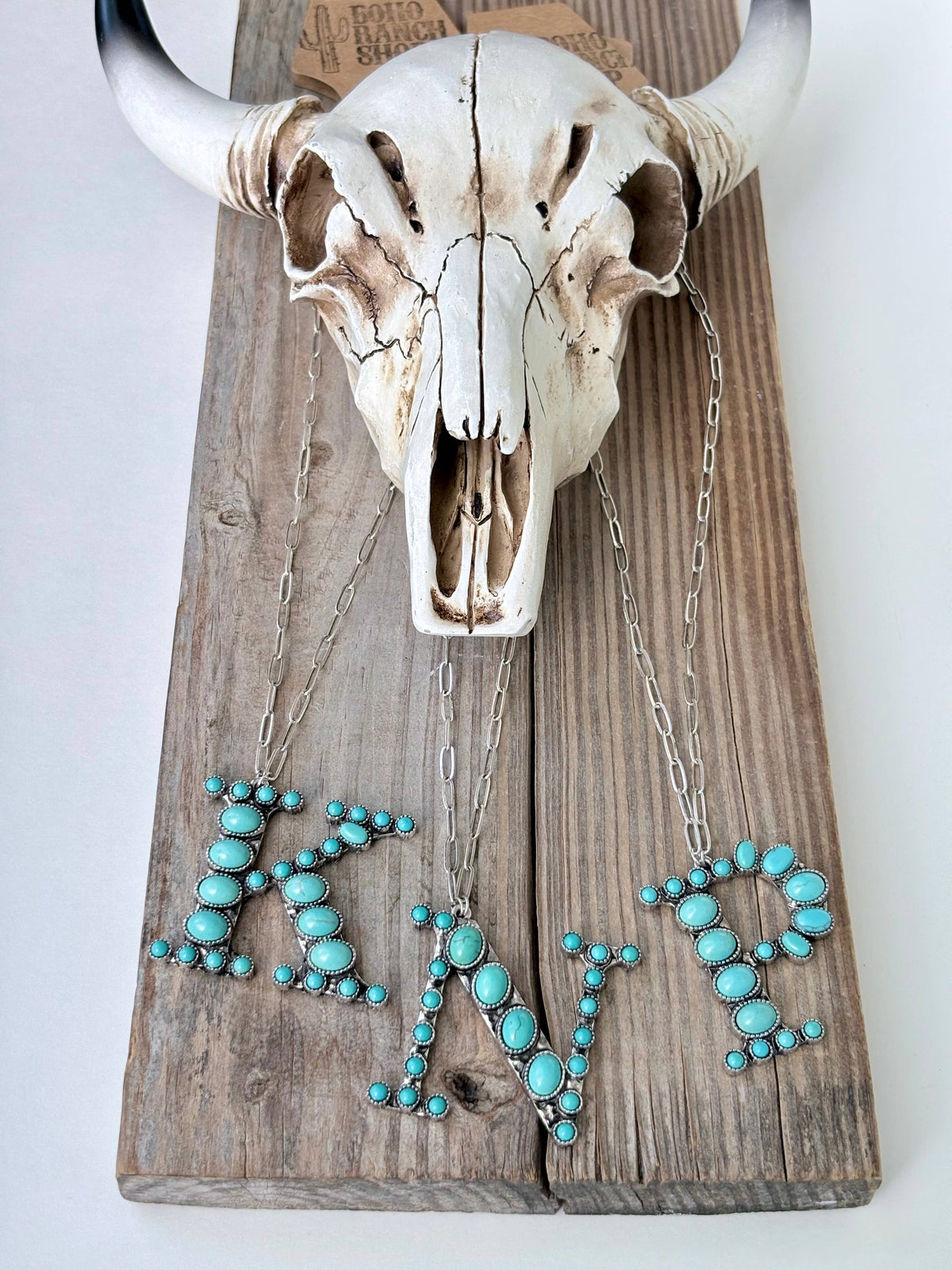 Western Style Turquoise Stone Initial Necklace