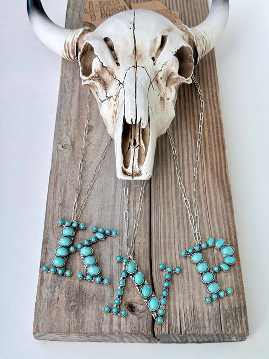 Western Style Turquoise Stone Initial Necklace