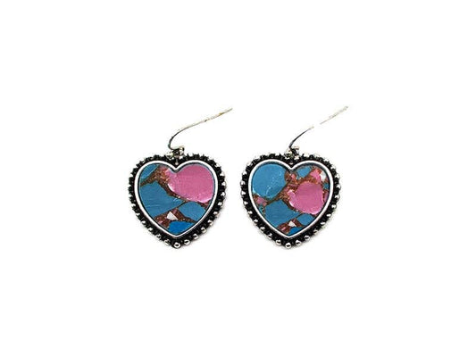 Western Cotton Candy Stone Heart Earrings