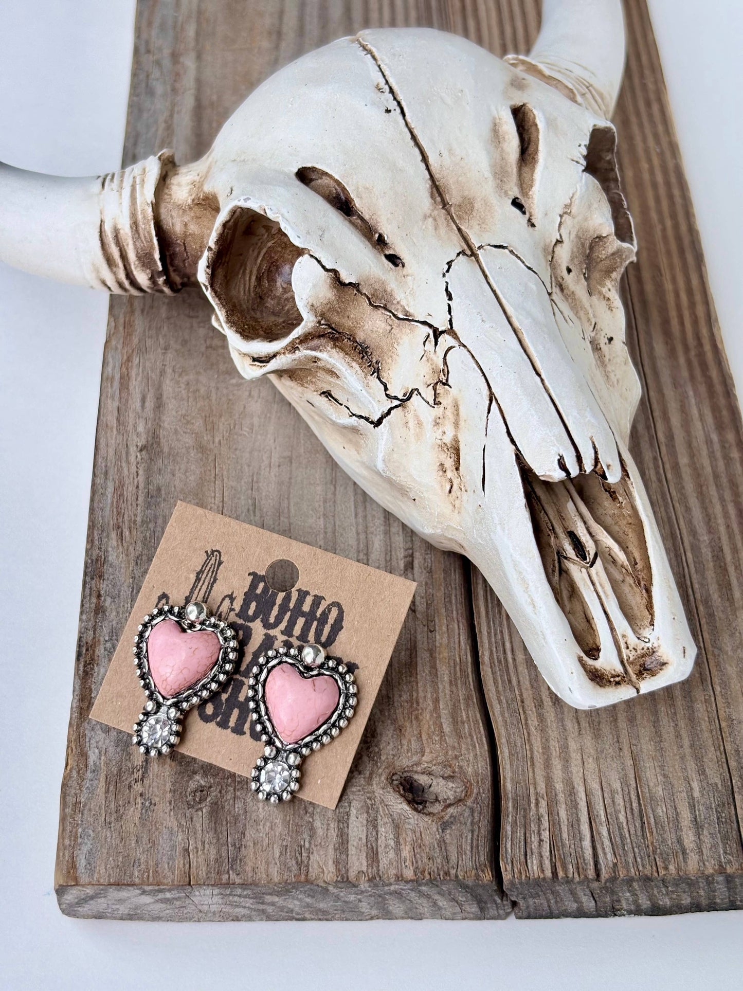 Western Style Turquoise Stone Heart Rhinestone Stud Earrings
