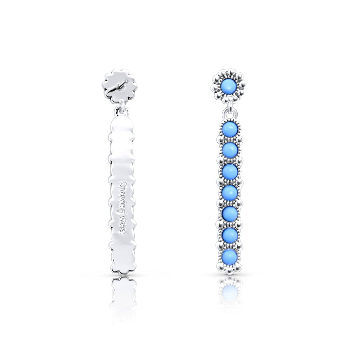 Sterling Silver Western Genuine Kingman Turquoise Stone Bar Earring
