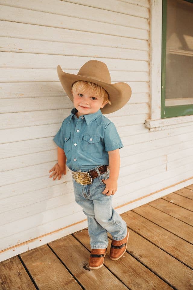 Light Denim SS Pearl Snap Onesie, 0-18M