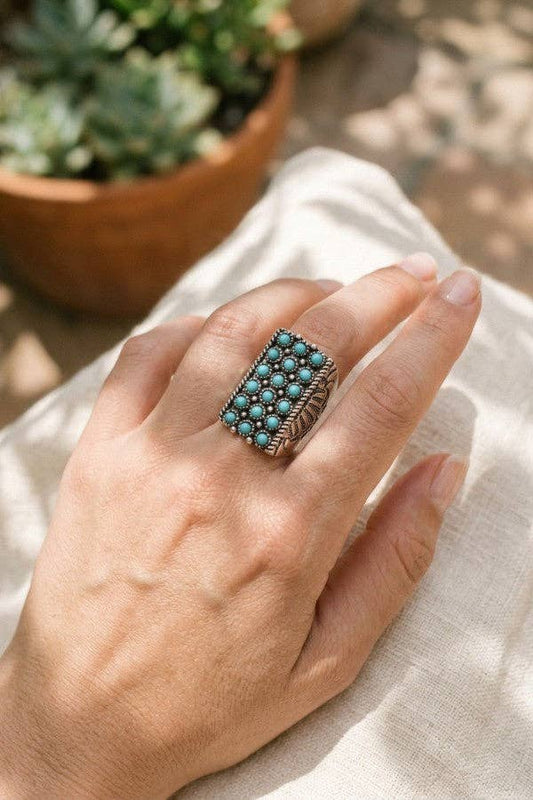 TQ GEM BEAD WESTERN DESIGN STATEMENT CUFF RING