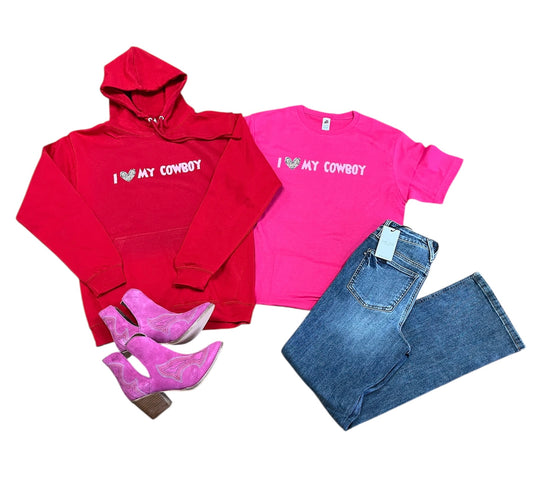 I Love My Cowboy Red Hoodie