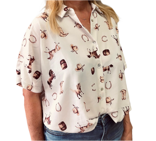 Western Collared Button Front Blouse