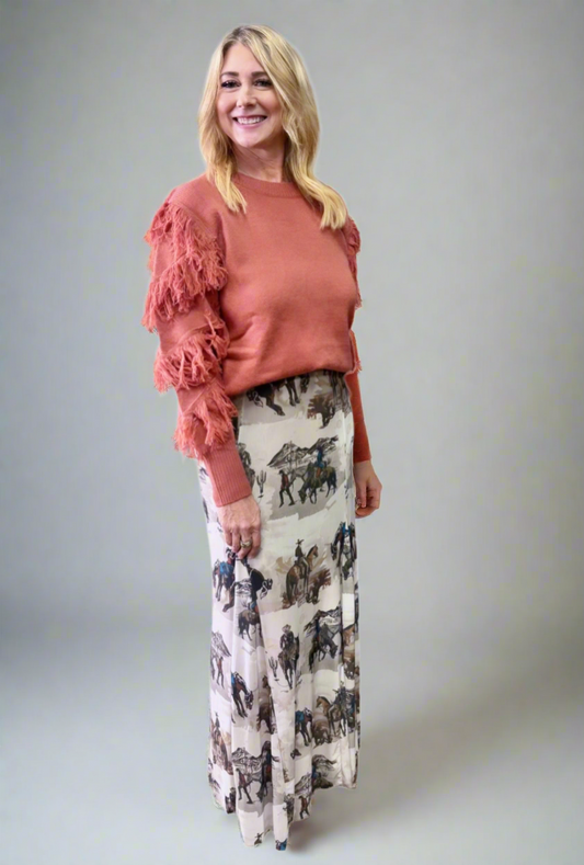 Cowboy Print Lined Mesh Skirt