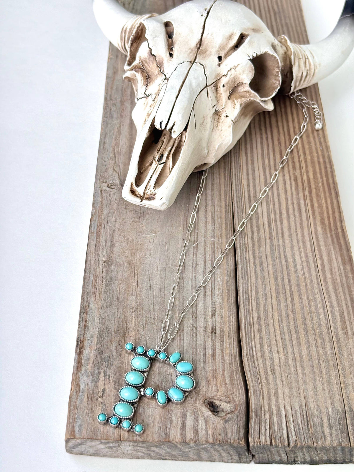 Western Style Turquoise Stone Initial Necklace