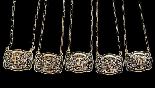 Western Belt Buckle Initial Necklace (Gold Plated)