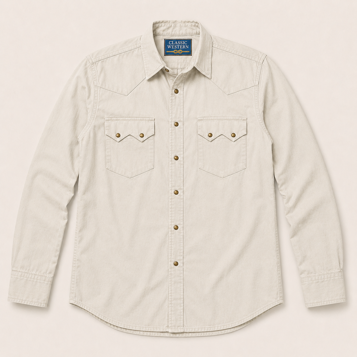 Men's Ecru Solid Long Sleeve Cowboy Western Snap Shirt
