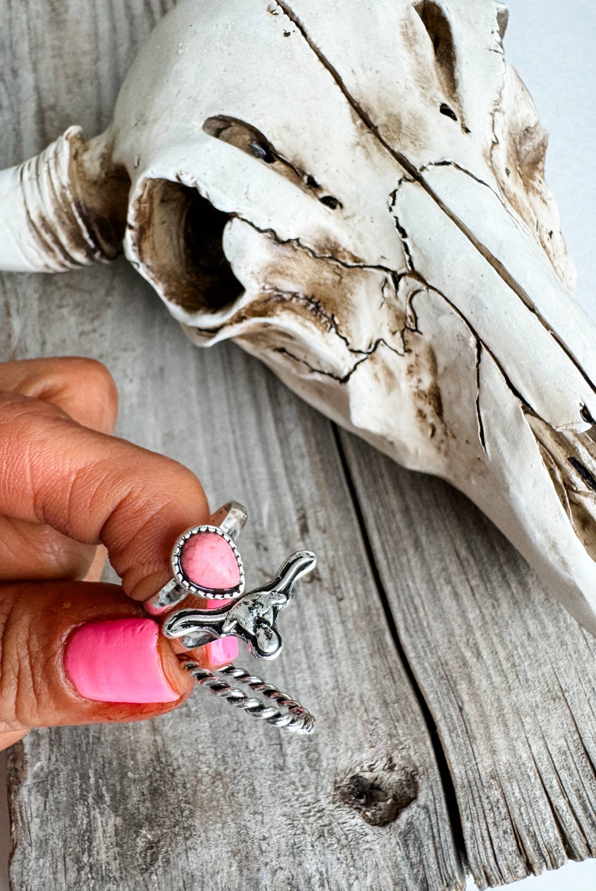 Western Statement 3 Piece Ring Set - Steer Longhorn Oval 