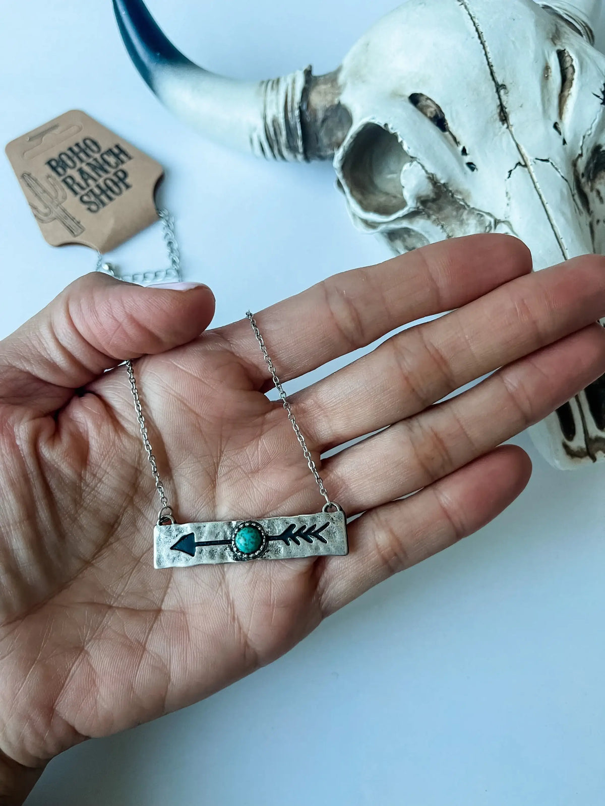 METAL ARROW BAR necklace  | Western Turquoise semi stone Sou