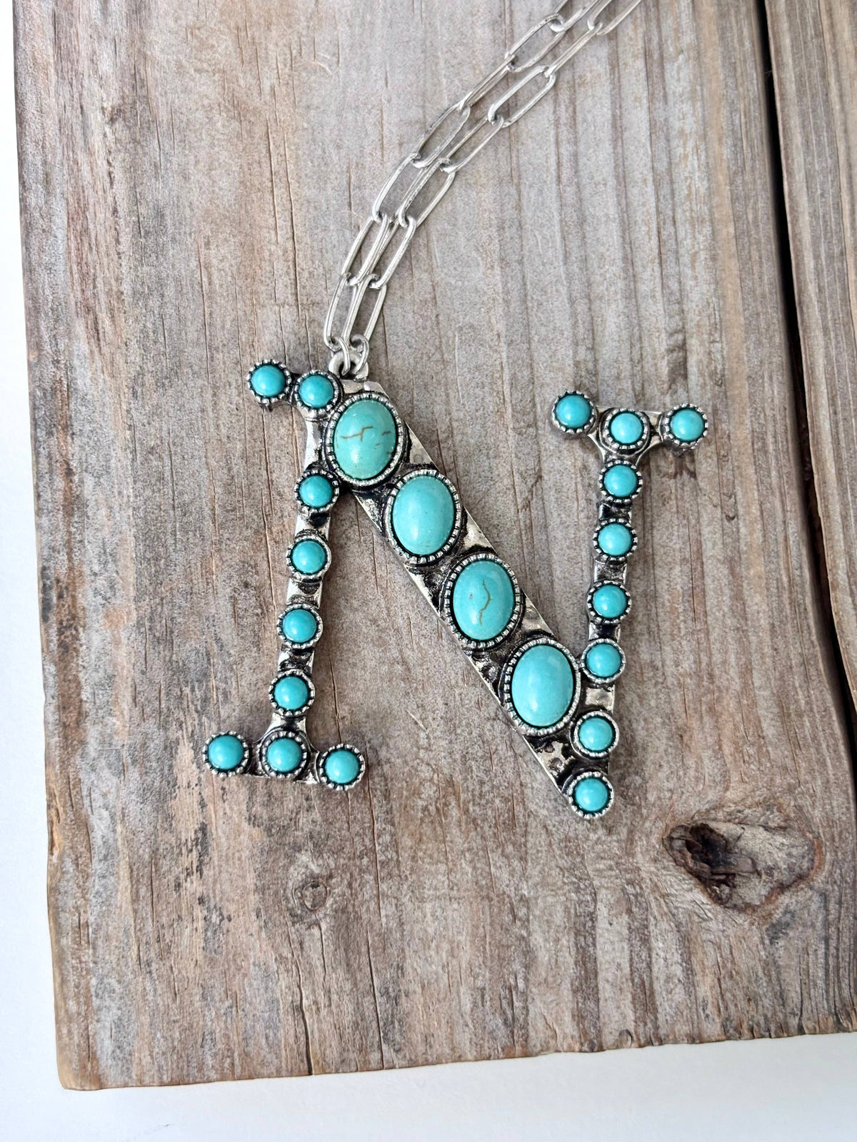 Western Style Turquoise Stone Initial Necklace