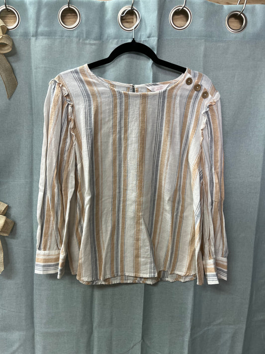 Striped 3/4 Length Sleeve Top-Size L