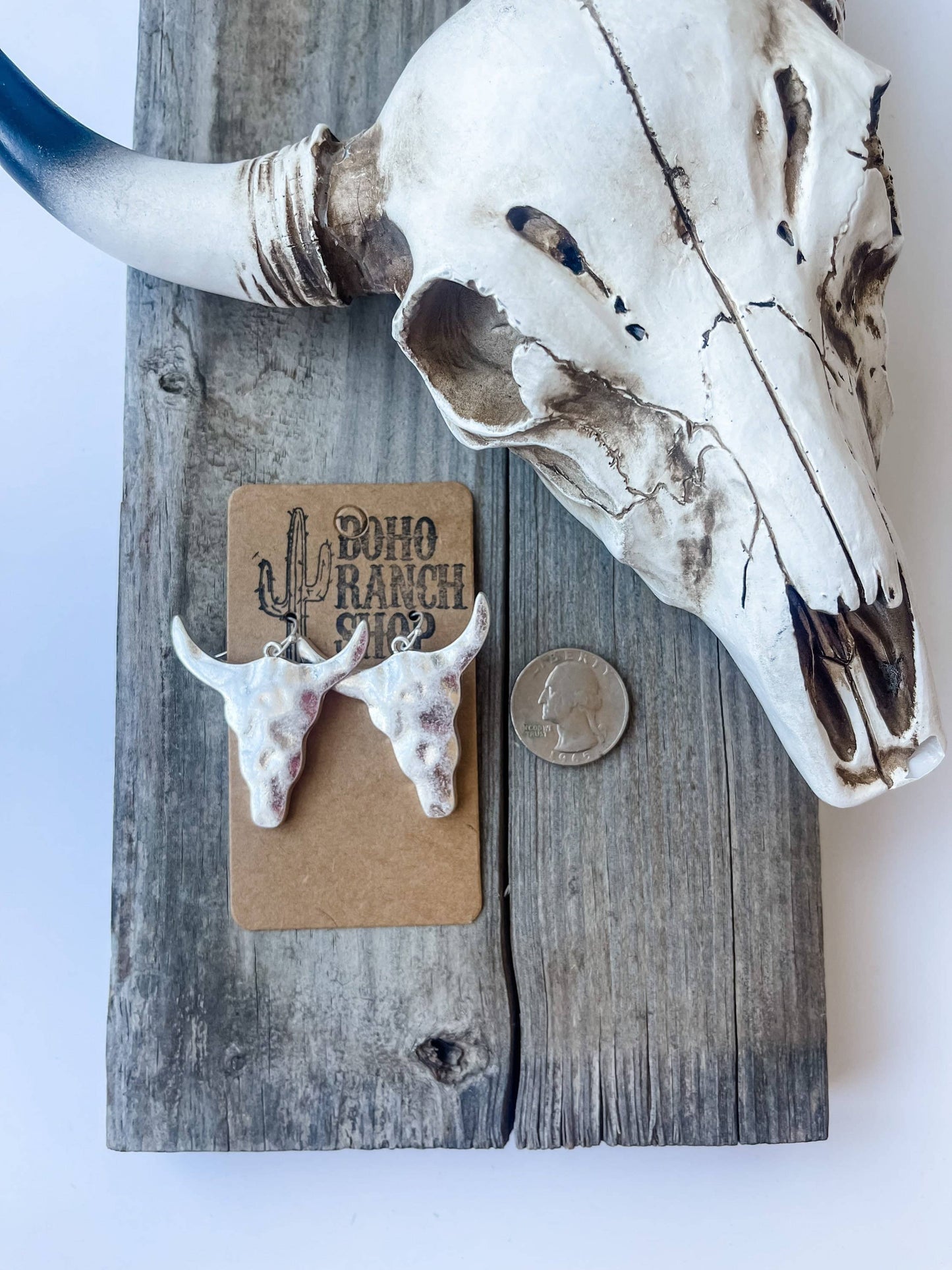Hammered Steer Bull Head Earrings