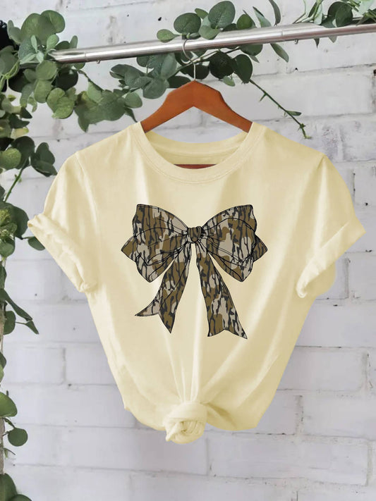 Camo Coquette Bow Graphic tee short sleeve crewneck