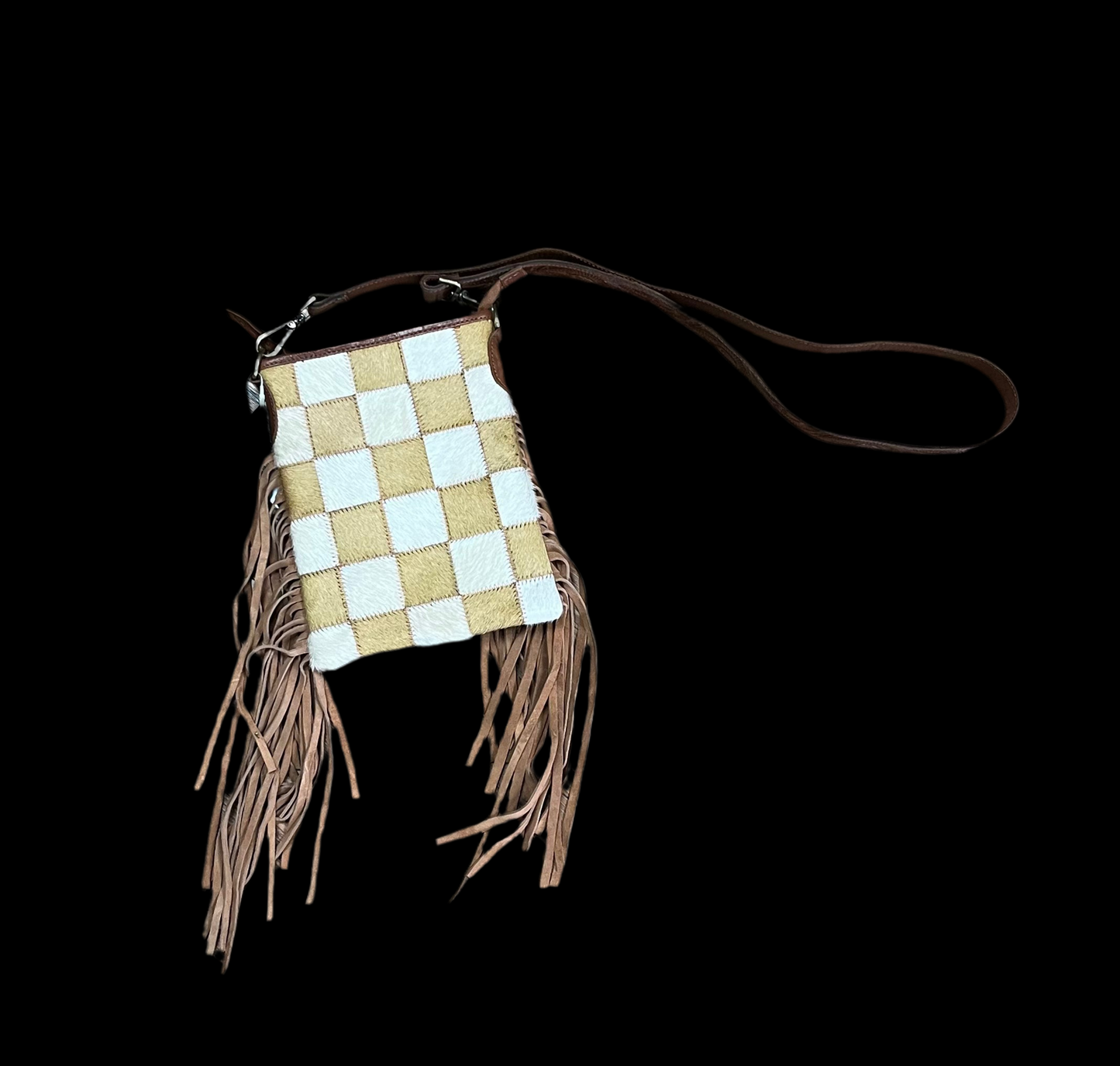Stockdale Checkered Cowhide Fringe Purse
