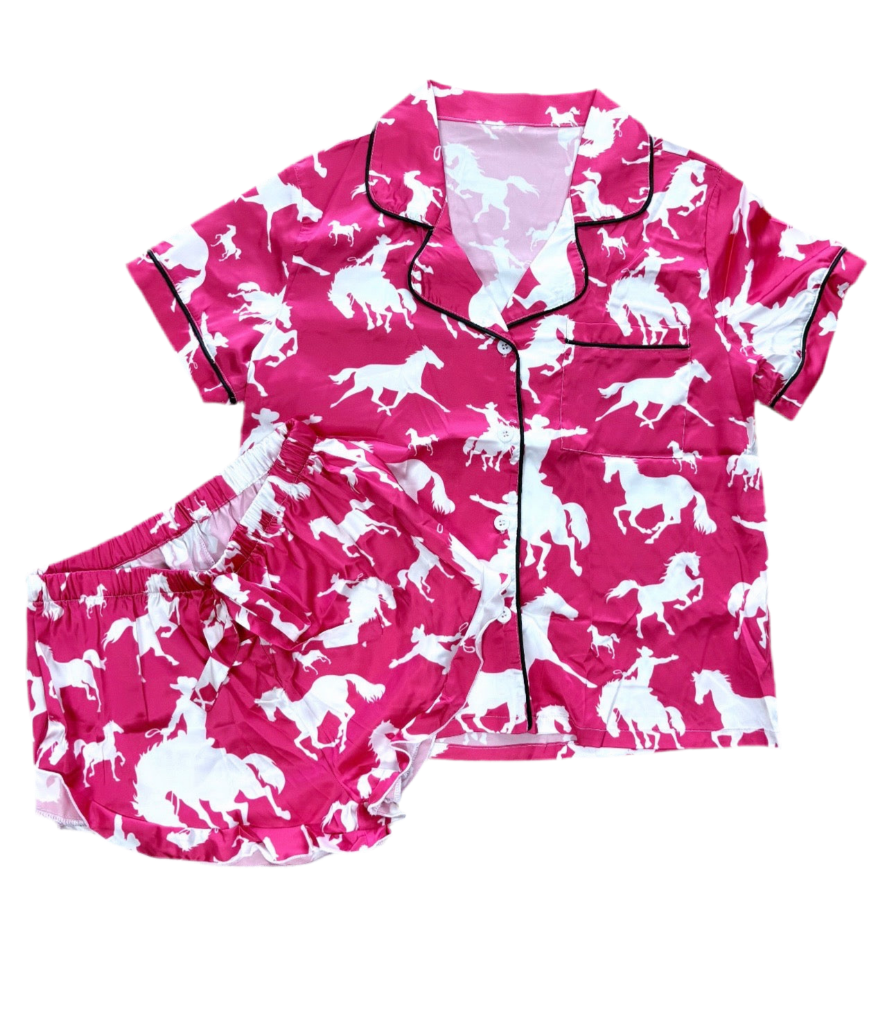 Red Bronc Satin Ruffle Western Pajama Set