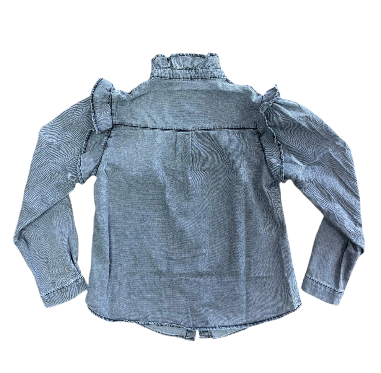 Ruffle Button Closure Denim Blouse