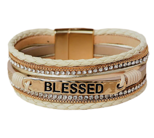Blessed Rhinestone Braided Magnetic Buckle Bracelet