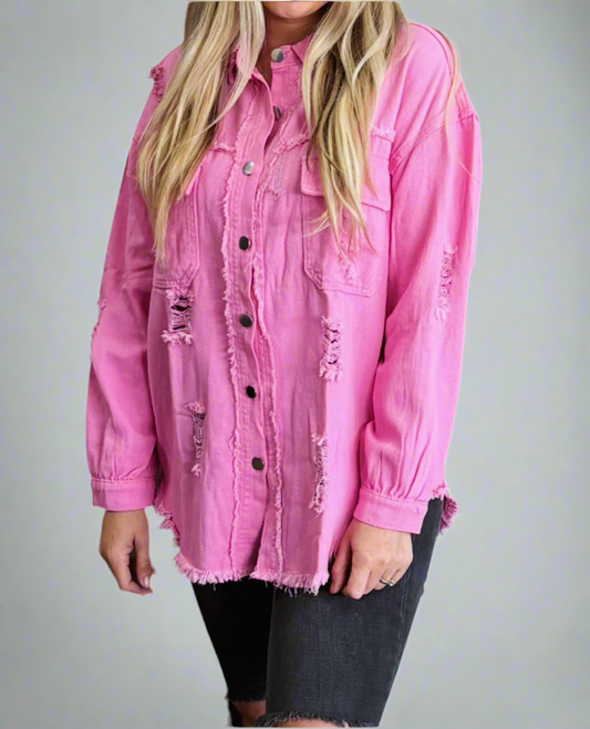 Raw Trim Button Up Denim Shirt / Jacket