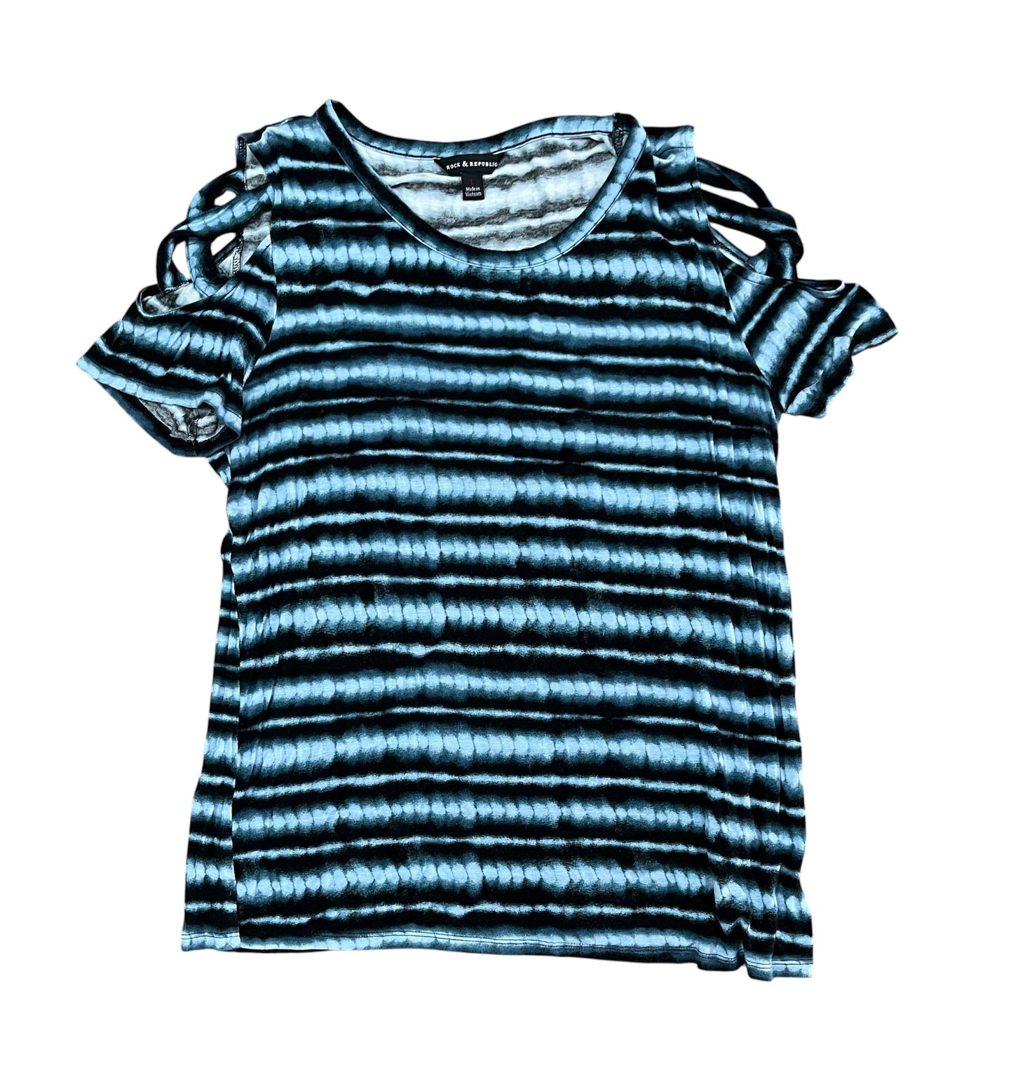 Black & Blue Striped Cold Shoulder Top-Size L