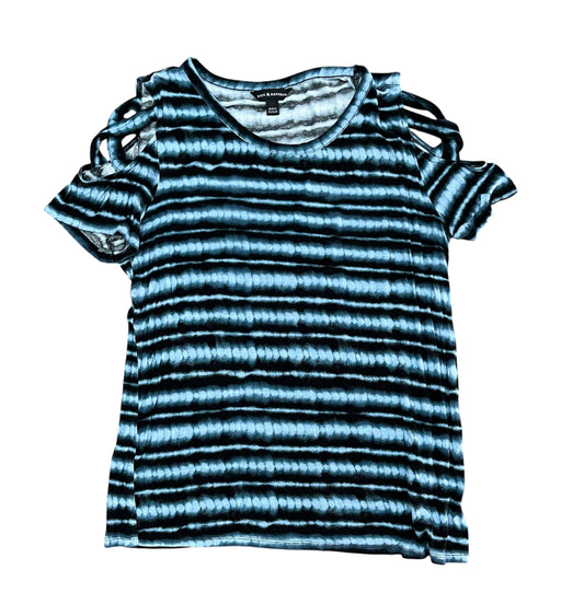 Black & Blue Striped Cold Shoulder Top-Size L