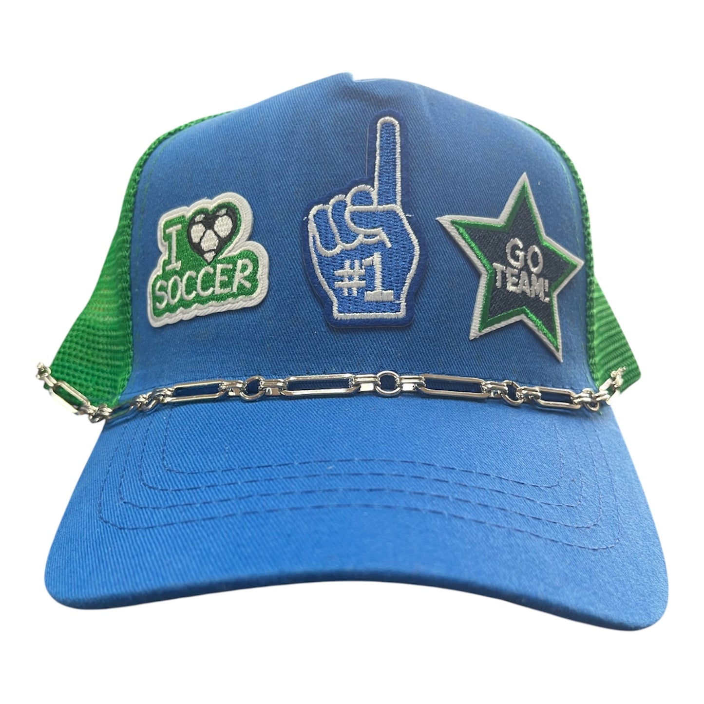 Custom Trucker Hats-Soccer (price includes silver chain)