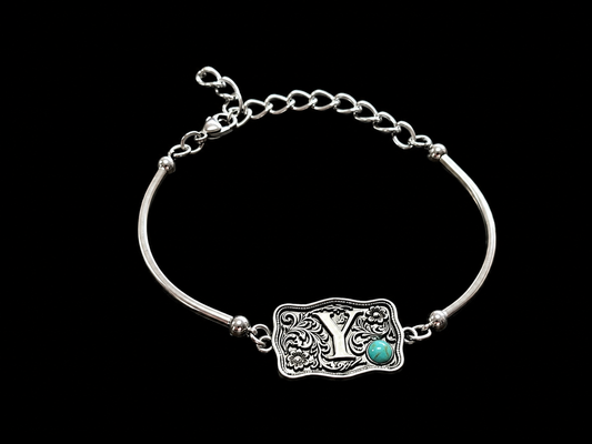 Silver Alloy Buckle Initial Bracelet (Only Letter Y In Stock)