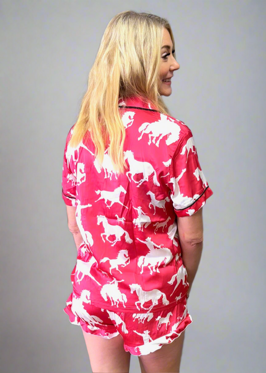 Red Bronc Satin Ruffle Western Pajama Set