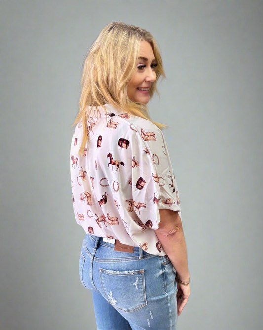 Western Collared Button Front Blouse