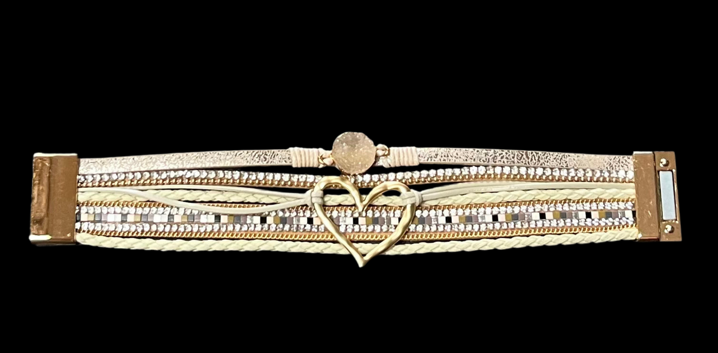 Bohemian Heart Rhinestone Magnetic Buckle Bracelet