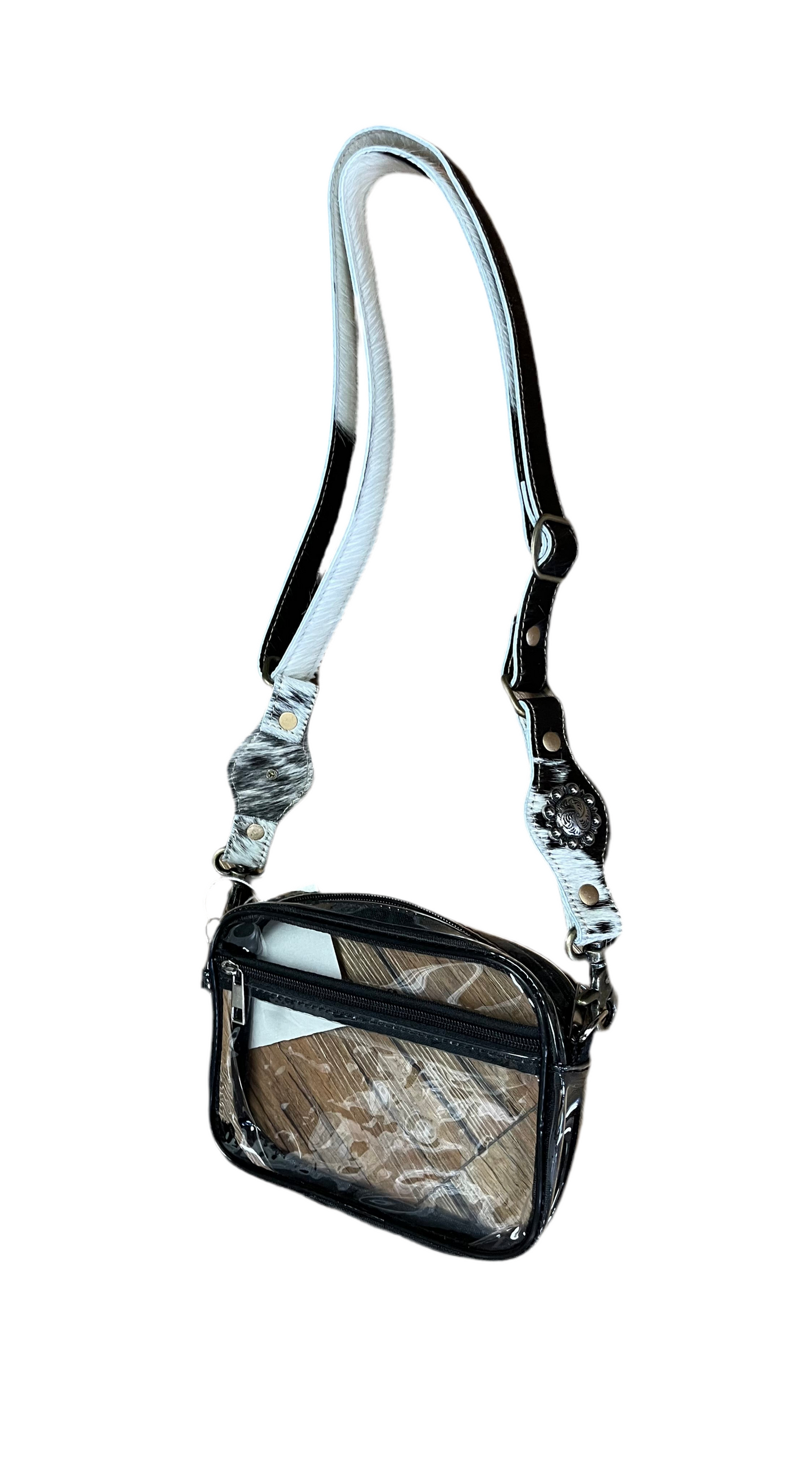Clear Stadium Sling Purse with Cowhide Strap
