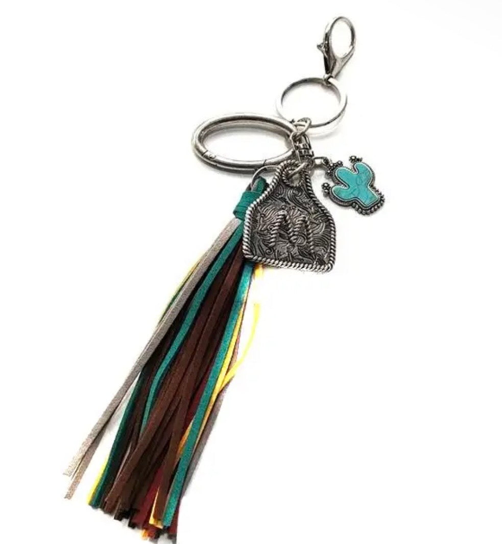 Western Buckle Initial Key Fob Cactus Design